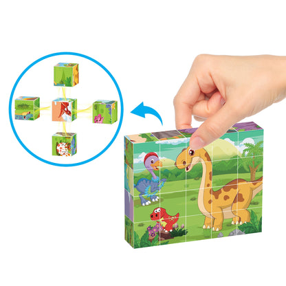 PicassoTiles 1" Magnetic Cube Puzzle Block Dinosaur Set