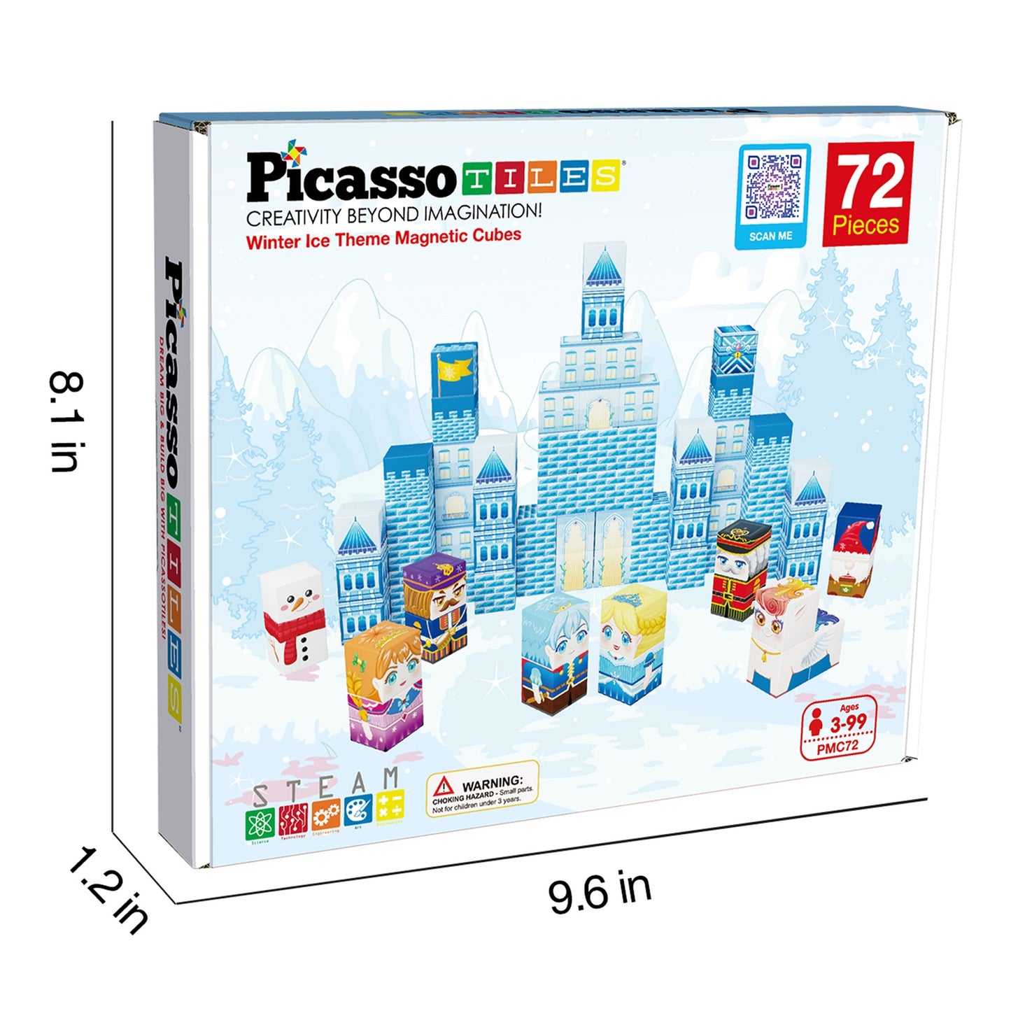 PicassoTiles 72pc Winter Ice Themed Magnet Cube Set PMC72