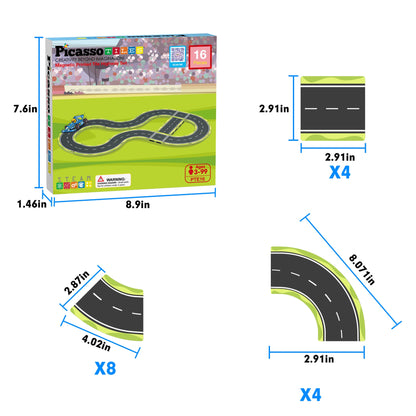 PicassoTiles Magnetic Car Track Set - Speedway Themed Set