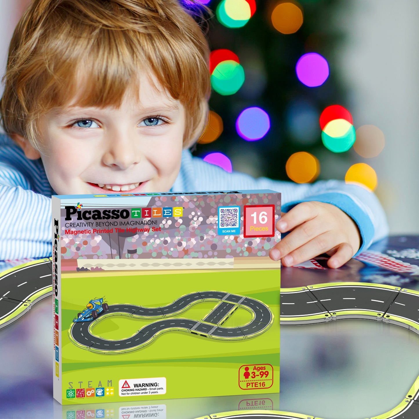 PicassoTiles Magnetic Car Track Set - Speedway Themed Set