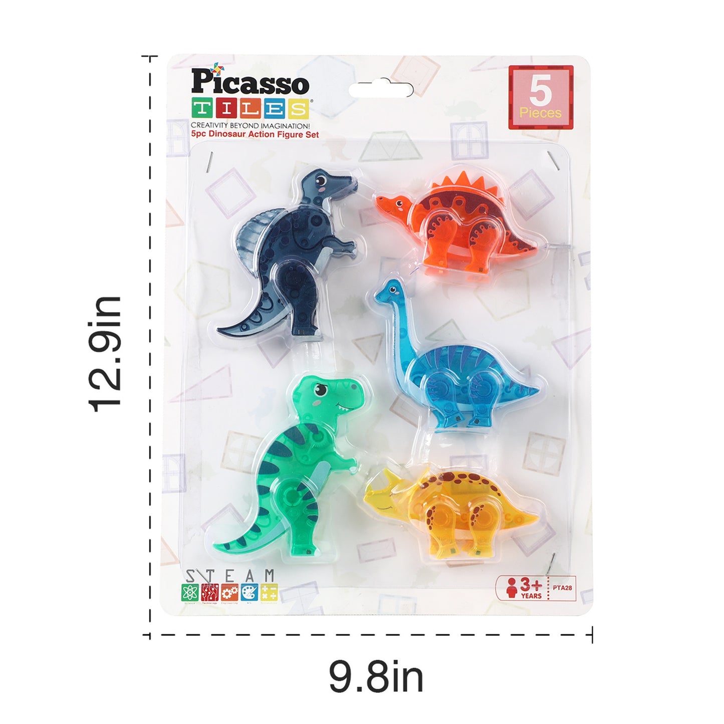 PicassoTiles 5pc Dinosaur Action Figure Set PTA28