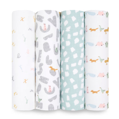 Alphabet Animals 4-pk swaddles