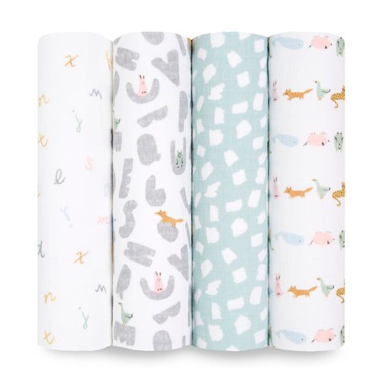 Alphabet Animals 4-pk swaddles