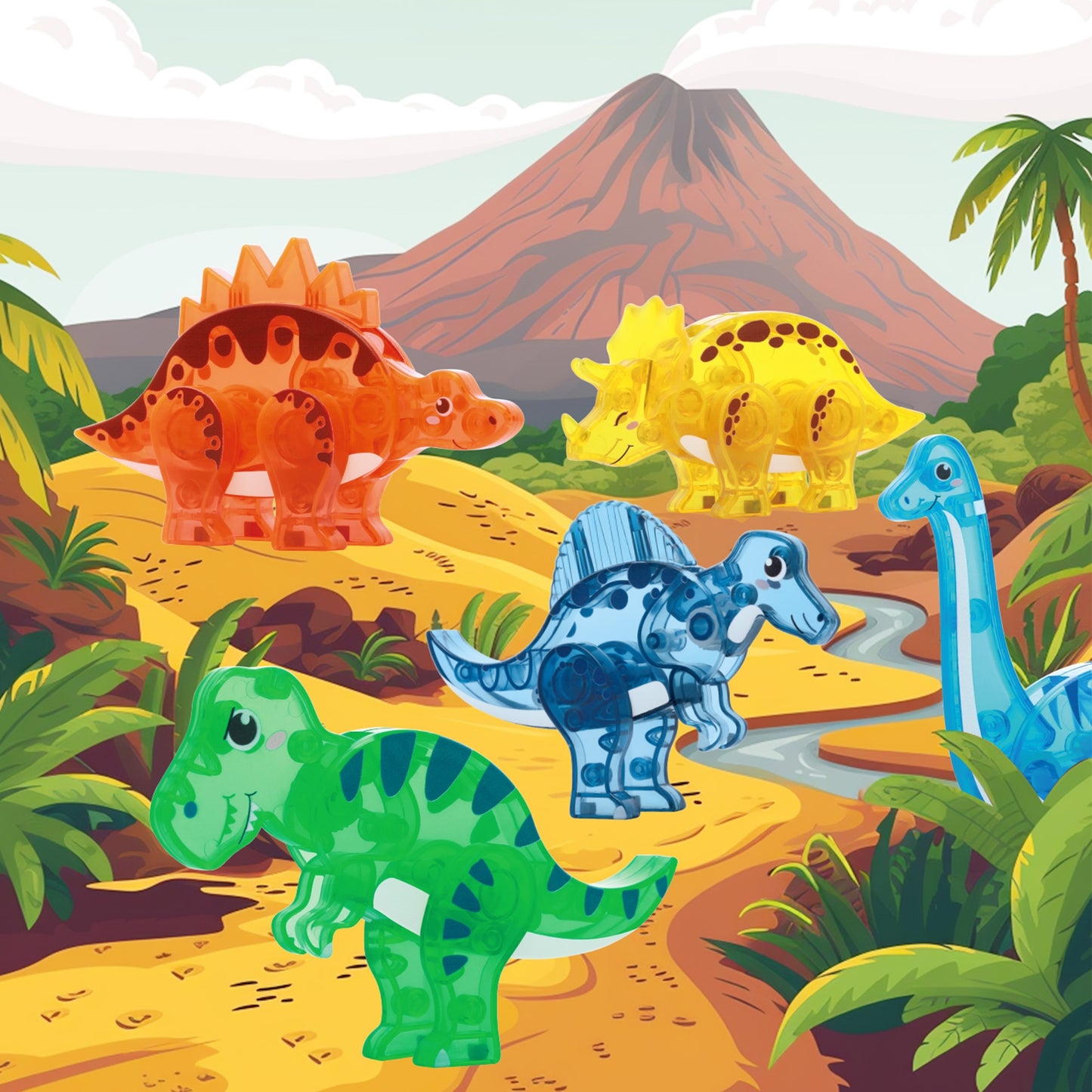 PicassoTiles 5pc Dinosaur Action Figure Set PTA28