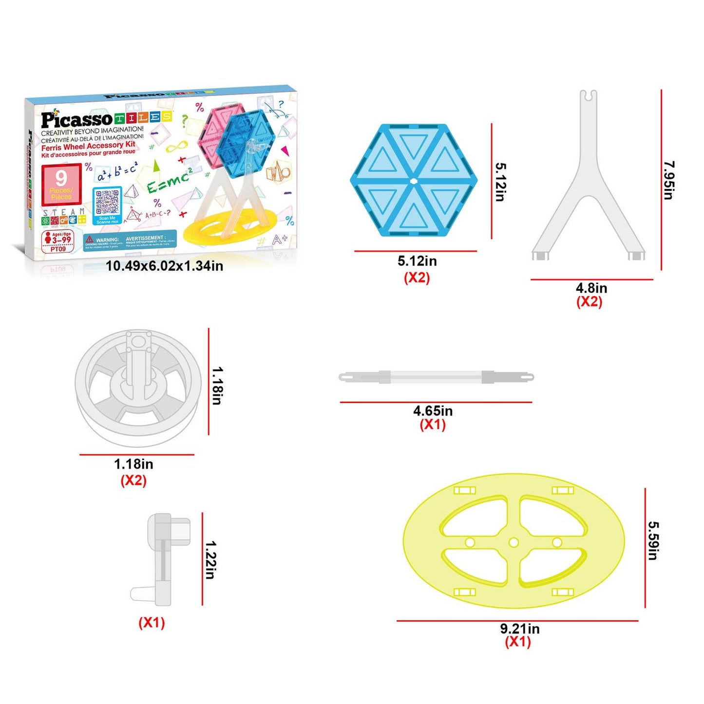 PicassoTiles 9pc Ferris Wheel Accessory Kit PT09