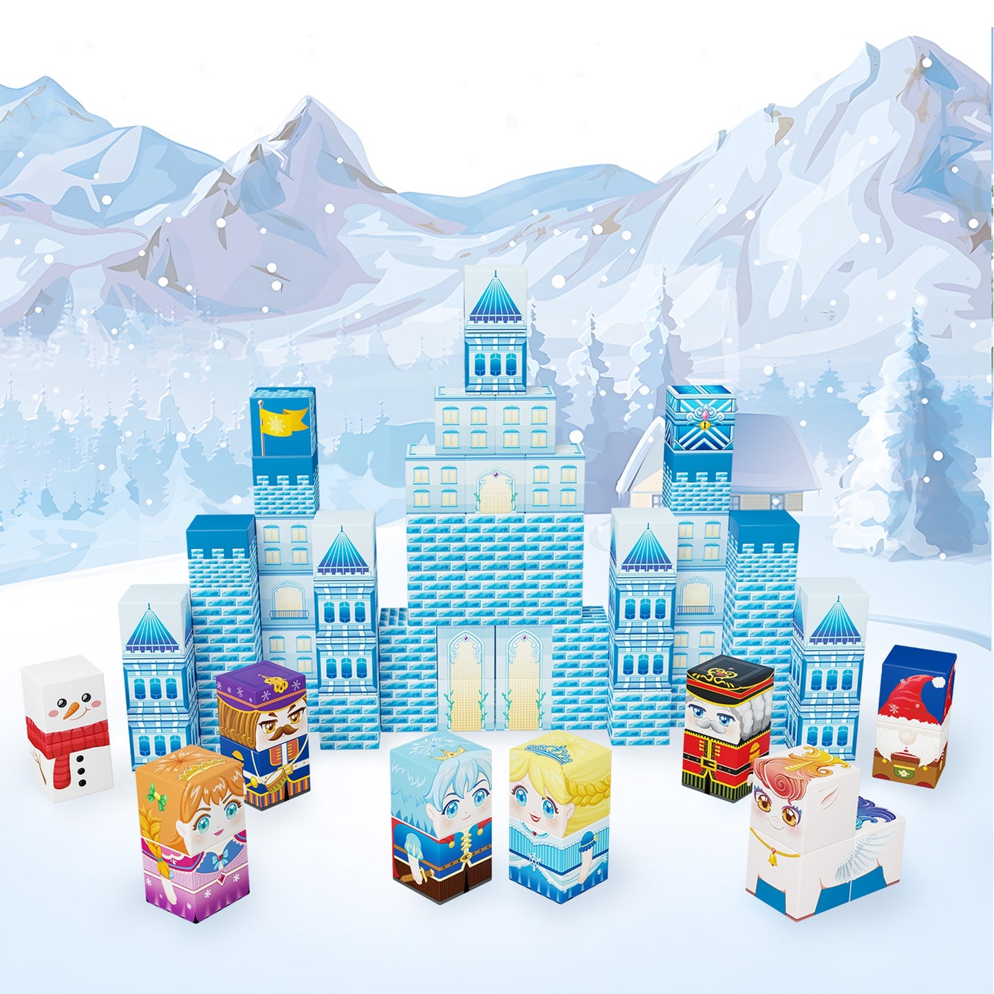 PicassoTiles 72pc Winter Ice Themed Magnet Cube Set PMC72