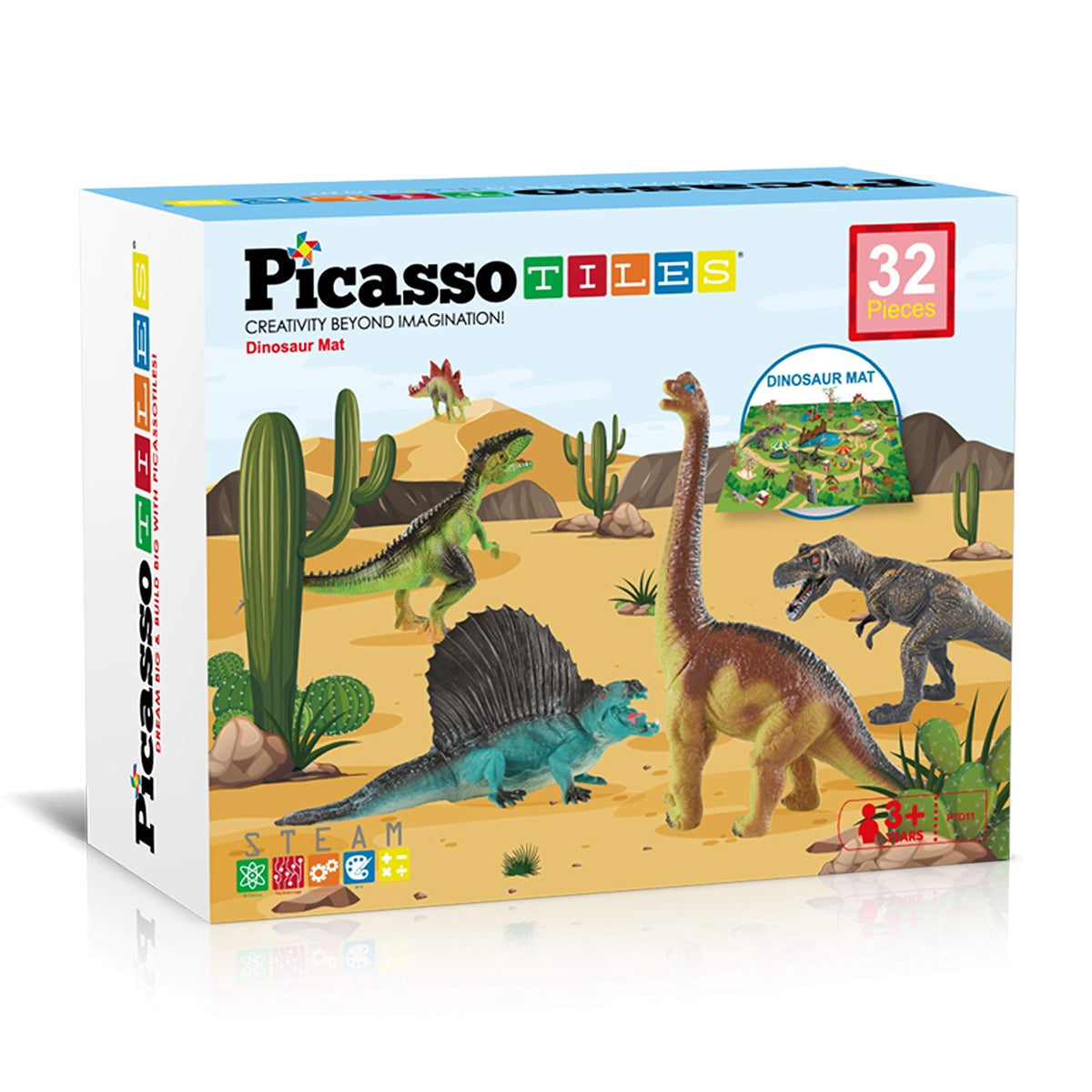 PicassoTiles 32pcs Dinosaur Action Figures Toy Set