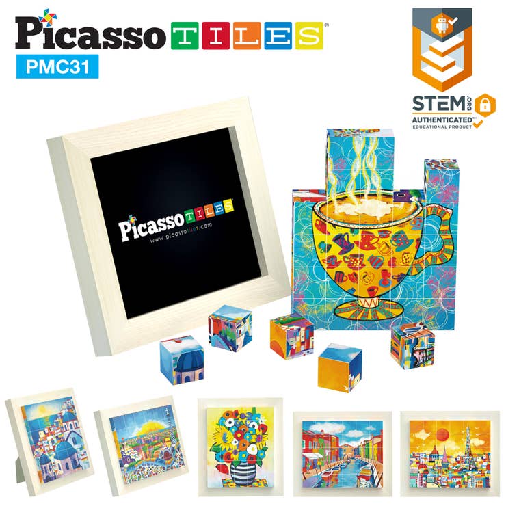 PicassoTiles 1" Magnetic Puzzle Cubes World Famous Paintings