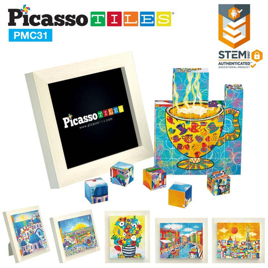 PicassoTiles 1" Magnetic Puzzle Cubes World Famous Paintings