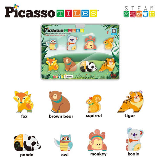 8pc Magnet Tile Building Blocks Forest Animal Action Figures