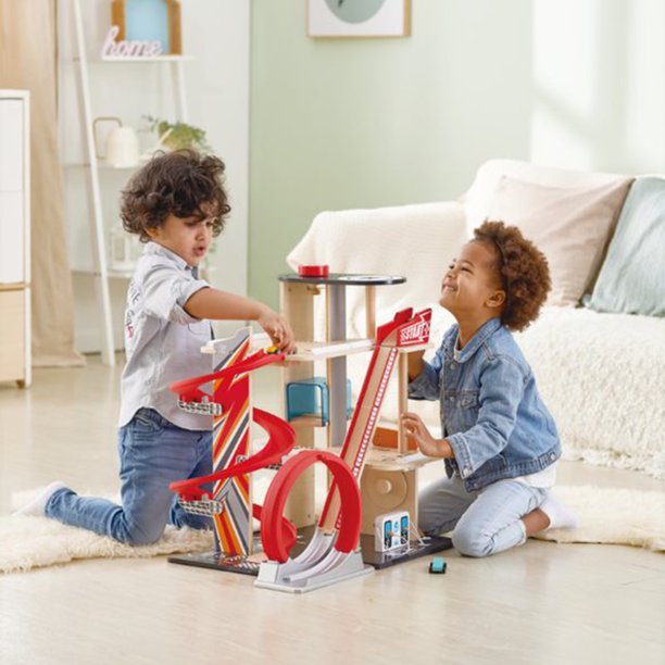 Hape Gearhead Stunt Garage Wooden High Rise Car Parking Lot