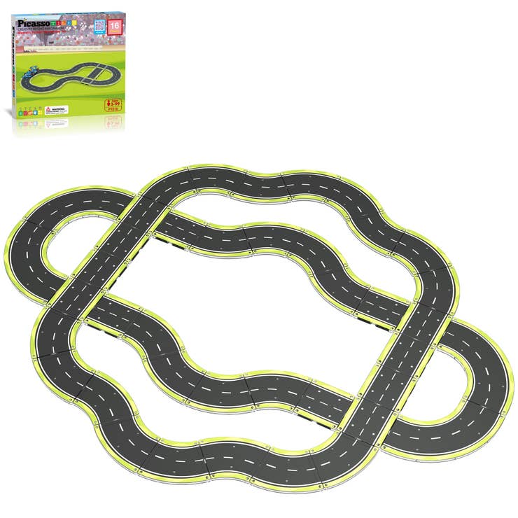 PicassoTiles Magnetic Car Track Set - Speedway Themed Set